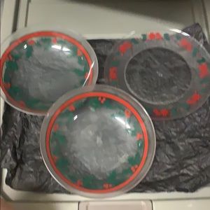 Christmas (2) Bowls & (1) Server Plate Glass Set